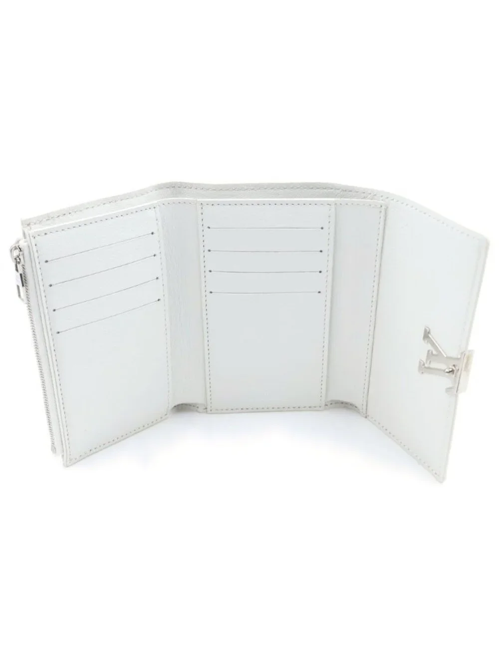 Louis Vuitton Portefeuille Capucines Compact Wallet Trifold White Croco Leather
